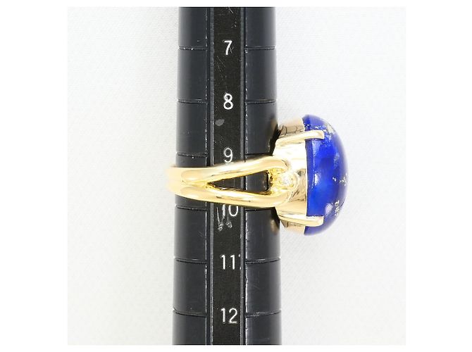Autre Marque 18K Gelbgoldring mit Lapis Lazuli und grünem Diamanten Blau Golden - Ansicht 8
