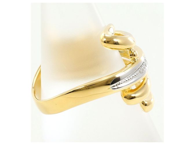 Autre Marque Elegenter 18K Gelbgold- und Platin-Diamantring Golden - Ansicht 3