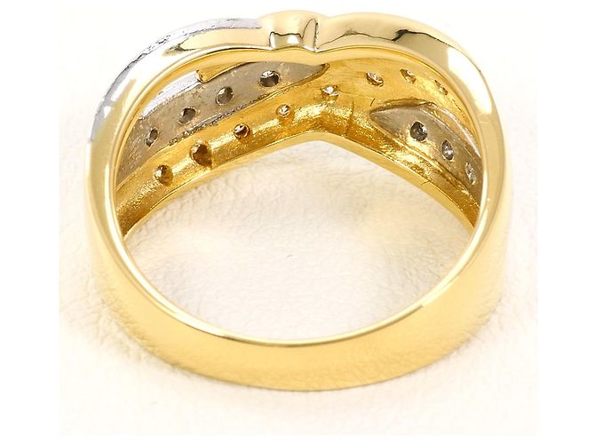 Autre Marque 18K Gelbgold- und Platin-Ring mit Diamant Golden - Ansicht 4