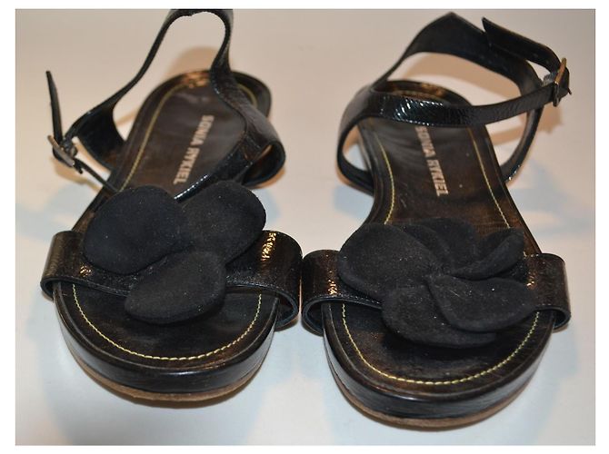Sonia Rykiel Sandali flat neri in camoscio con fiore Nero - vista 2