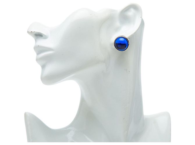 Orecchini a clip Chanel Logo Gripoix Argento Blu - vista 5
