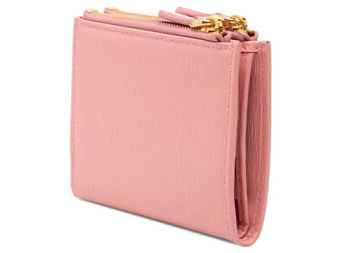 Portafoglio bi-fold con logo Prada in pelle rosa - vista 2