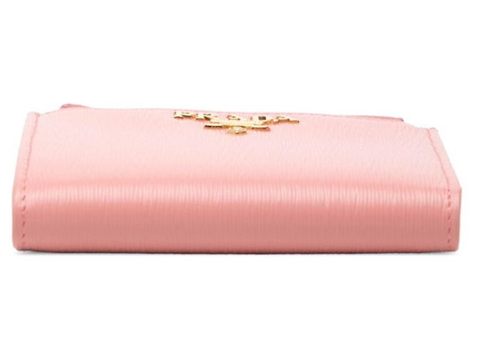Portafoglio bi-fold con logo Prada in pelle rosa - vista 3