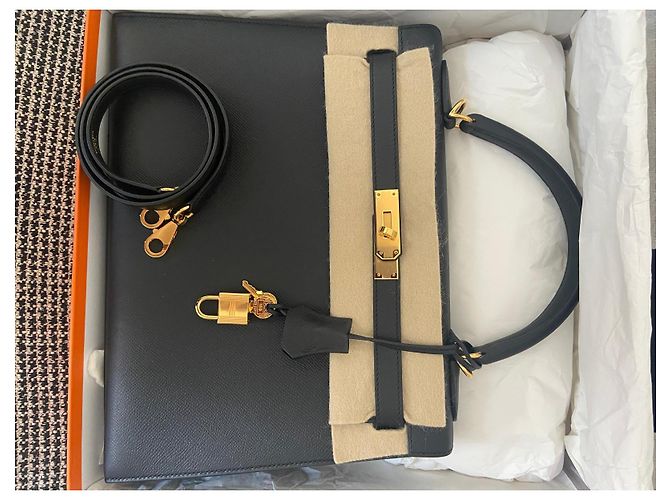 Hermès Kelly 32 Sellier Nero Pelle Togo - vista 7