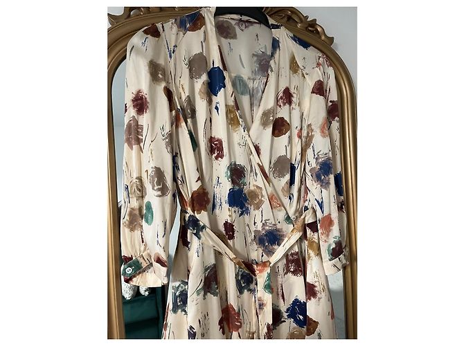Kenzo Wickelkleid mit abstraktem Print Braun Rot Blau Mehrfarben Grün Roh Creme - Ansicht 3