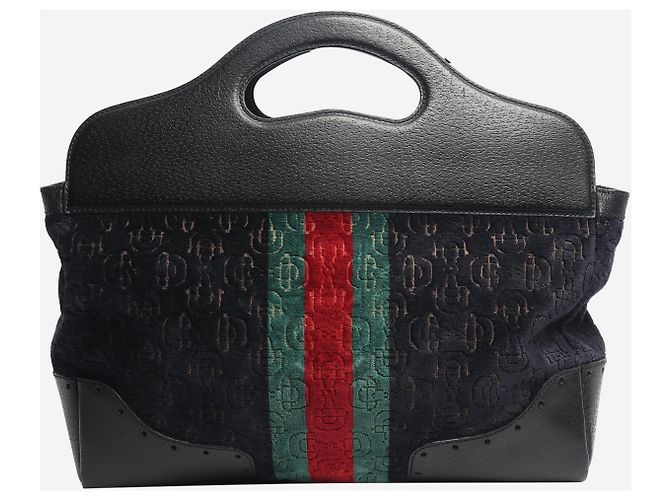 Gucci Borsa tote Horsebit in velluto blu navy - vista 3
