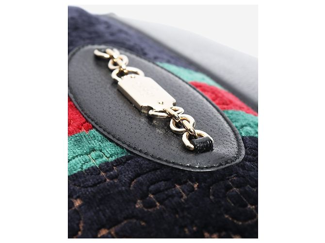 Gucci Borsa tote Horsebit in velluto blu navy - vista 5