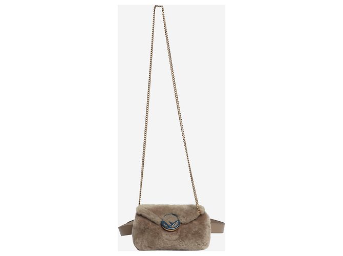 Fendi Borsa a tracolla in shearling taupe Marrone - vista 2