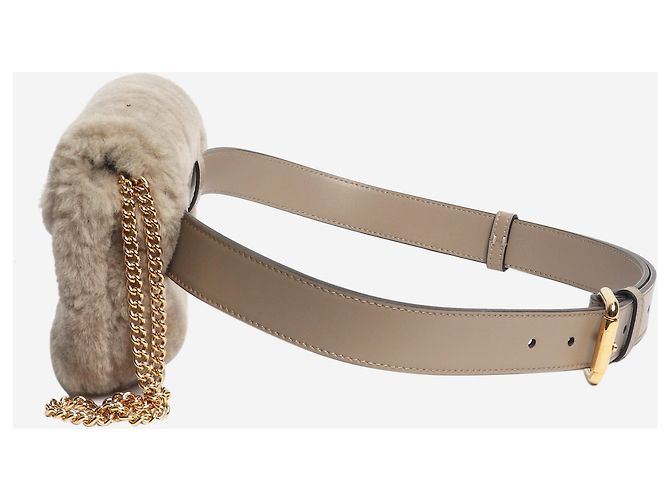 Fendi Borsa a tracolla in shearling taupe Marrone - vista 4