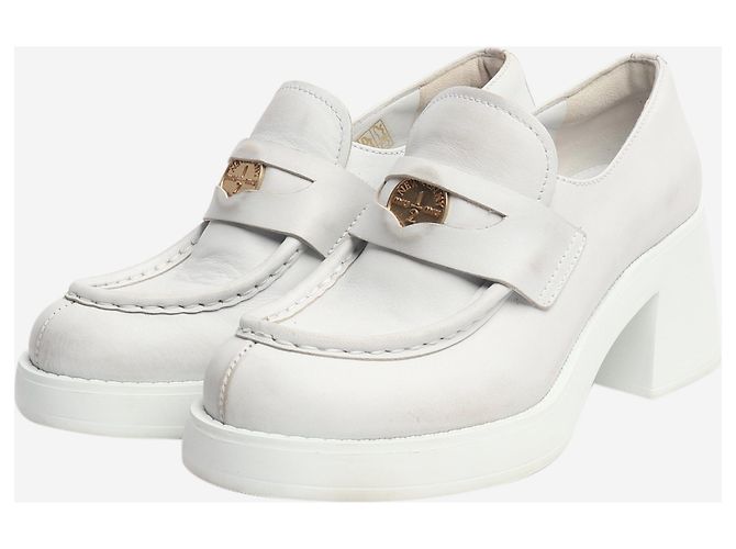 Miu Miu Weiße Penny Loafer aus Leder mit Absatz - Größe EU 38 - Ansicht 2