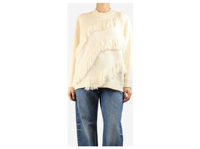 Ulla Johnson Suéter de lã com franjas Cream Ina - tamanho M Cru - vista 3