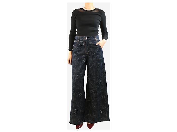 Etro Jeans a gamba larga floreale blu scuro - taglia UK 8 - vista 2