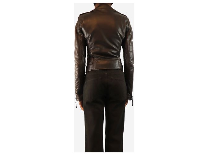 Balenciaga Braune Lederbikerjacke - Größe UK 8 - Ansicht 2