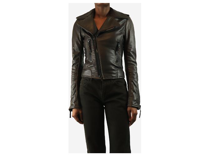 Balenciaga Braune Lederbikerjacke - Größe UK 8 - Ansicht 3