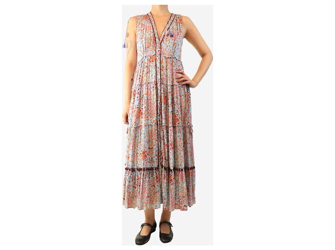 Autre Marque Ärmelloses Kleid mit blauem Blumenprint - Größe S - Ansicht 3