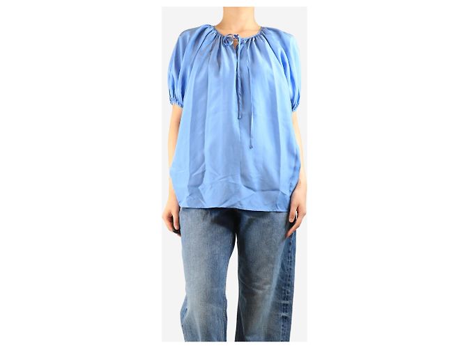 Joseph Blusa de seda azul con cuello drapeado - talla UK 6 - vista 3
