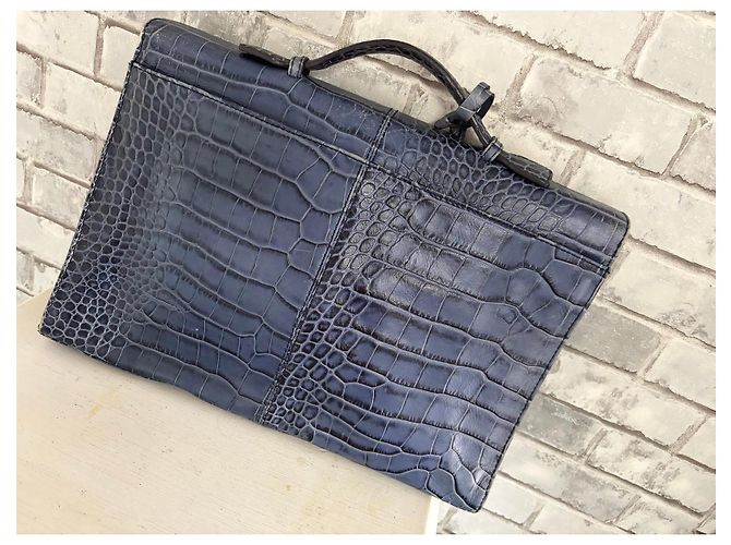 Bally Clutch in pelle blu navy effetto coccodrillo Blu scuro - vista 2