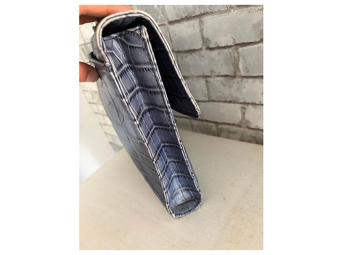 Bally Clutch in pelle blu navy effetto coccodrillo Blu scuro - vista 4