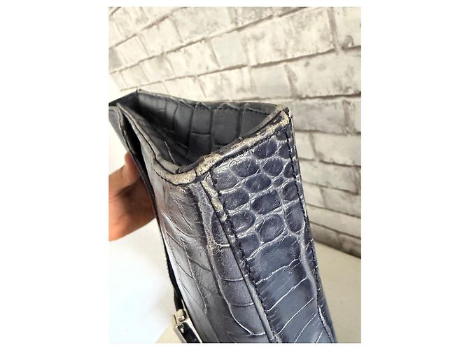 Bally Clutch in pelle blu navy effetto coccodrillo Blu scuro - vista 6