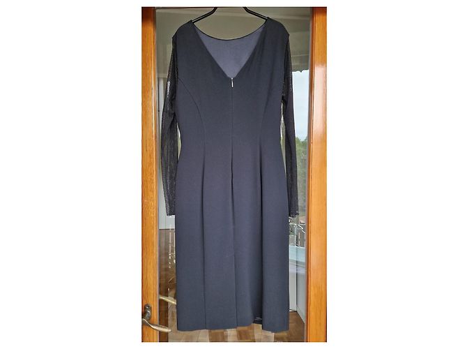Vestido Marella Negro Drapeado con Mangas de Encaje - vista 2