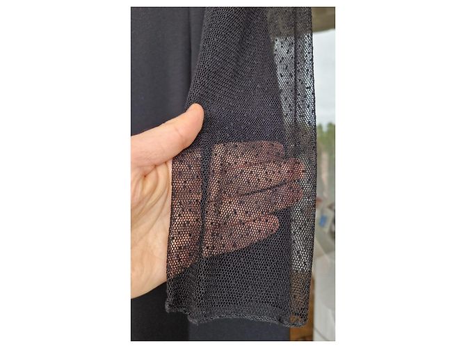 Vestido Marella Negro Drapeado con Mangas de Encaje - vista 3