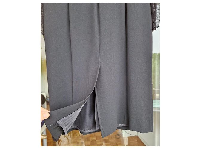 Vestido Marella Negro Drapeado con Mangas de Encaje - vista 4