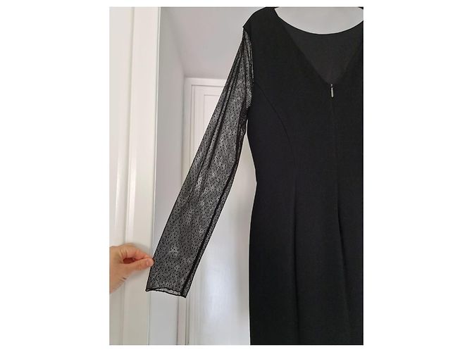 Vestido Marella Negro Drapeado con Mangas de Encaje - vista 7