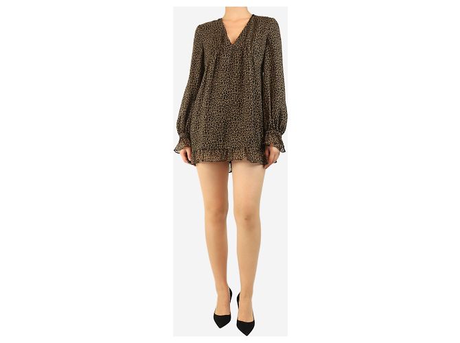 Saint Laurent Minivestido con estampado de leopardo marrón - talla UK 10 Castaño - vista 3