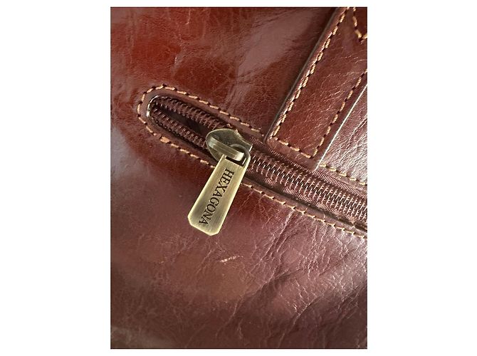 Autre Marque Hexagona Borsa a mano in pelle marrone - vista 4