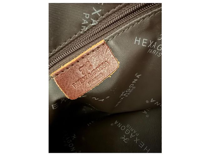 Autre Marque Hexagona Borsa a mano in pelle marrone - vista 7