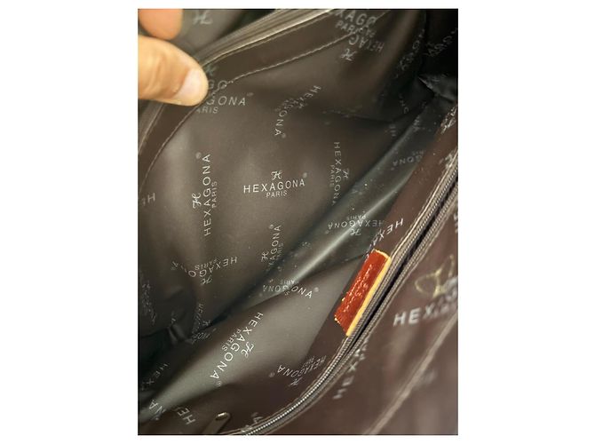 Autre Marque Hexagona Borsa a mano in pelle marrone - vista 8