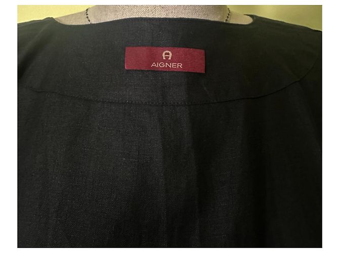 Aigner Schwarze Leinen-Kimono-Jacke Cape - Ansicht 4