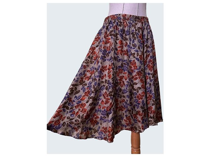 Autre Marque Gonna midi in seta con stampa floreale Saga Harbor Marrone Rosso Beige Porpora - vista 2