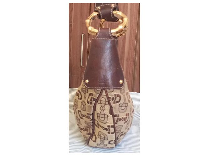 Borsa Gucci in tela monogrammata marrone e pelle marrone - vista 4