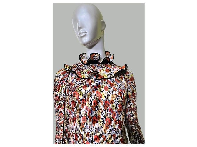 Top plissé floreale Tory Burch con scollo a volant e polsini in velluto Nero Multicolore - vista 2