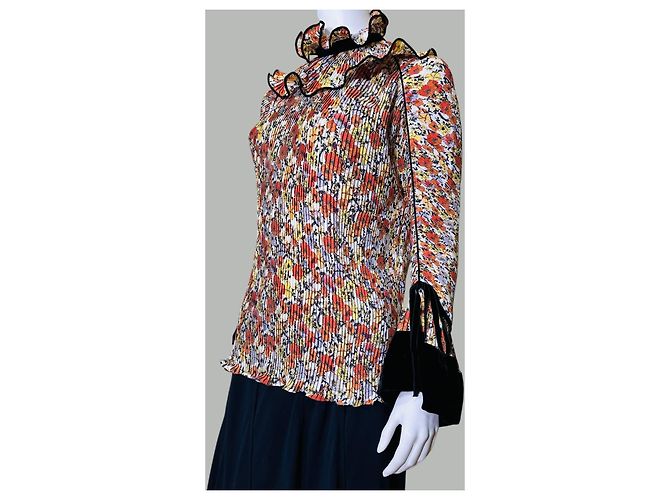 Top plissé floreale Tory Burch con scollo a volant e polsini in velluto Nero Multicolore - vista 3