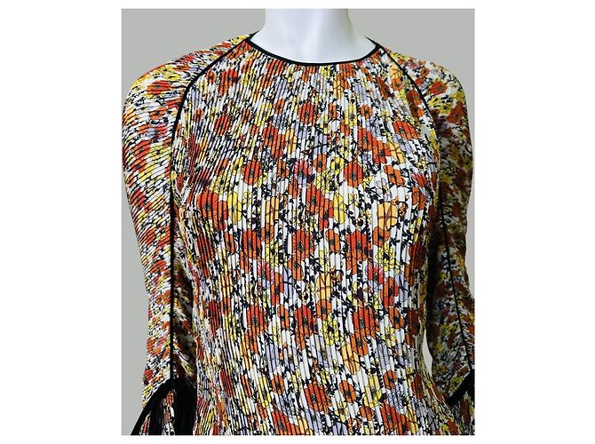 Top plissé floreale Tory Burch con scollo a volant e polsini in velluto Nero Multicolore - vista 4