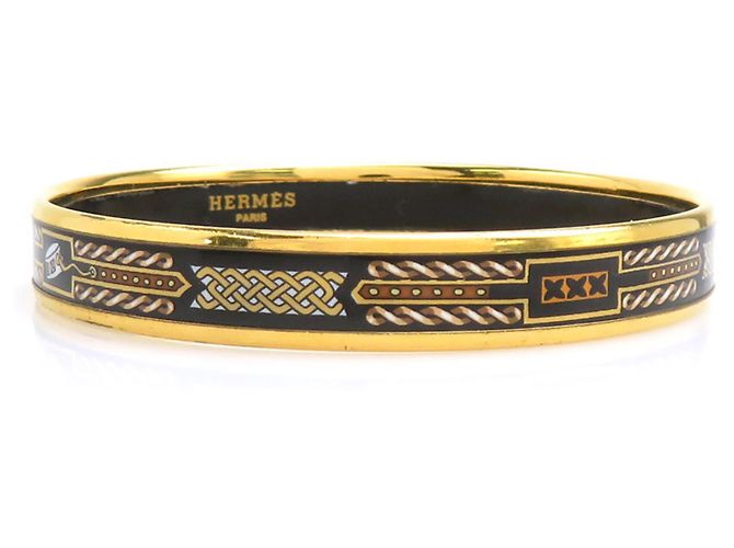 Hermès Hermes Emaille-Armreif Schwarz Weiß Golden - Ansicht 2