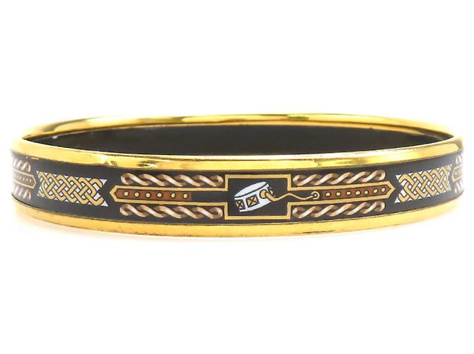 Hermès Hermes Emaille-Armreif Schwarz Weiß Golden - Ansicht 3