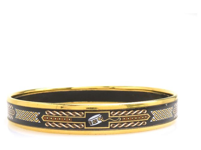 Hermès Hermes Emaille-Armreif Schwarz Weiß Golden - Ansicht 5