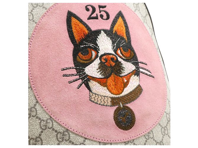 Zaino Gucci GG Supreme Bosco Appliqué Dog Rosa Beige Verde - vista 10