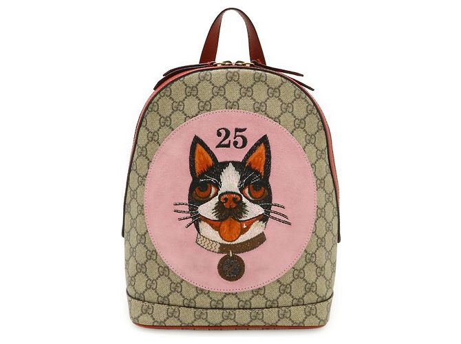 Zaino Gucci GG Supreme Bosco Appliqué Dog Rosa Beige Verde - vista 2