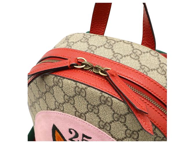 Zaino Gucci GG Supreme Bosco Appliqué Dog Rosa Beige Verde - vista 8