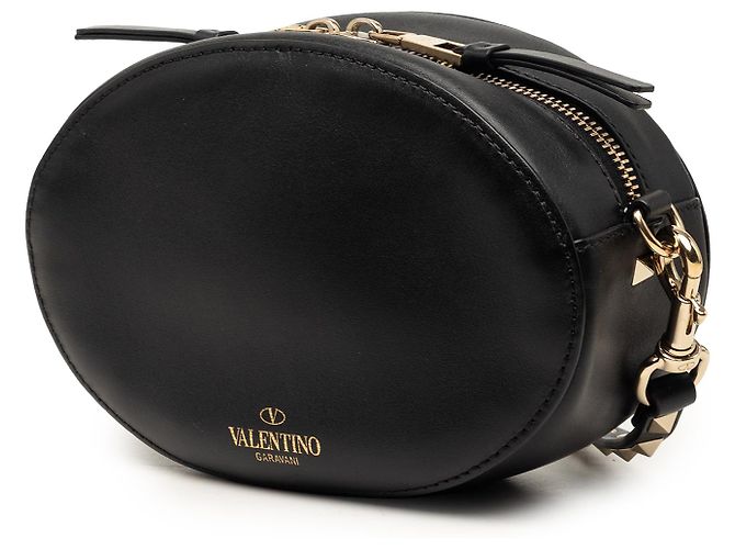 Borsa a tracolla Valentino Black Calfskin Rockstud VLTN Oval Nero - vista 2