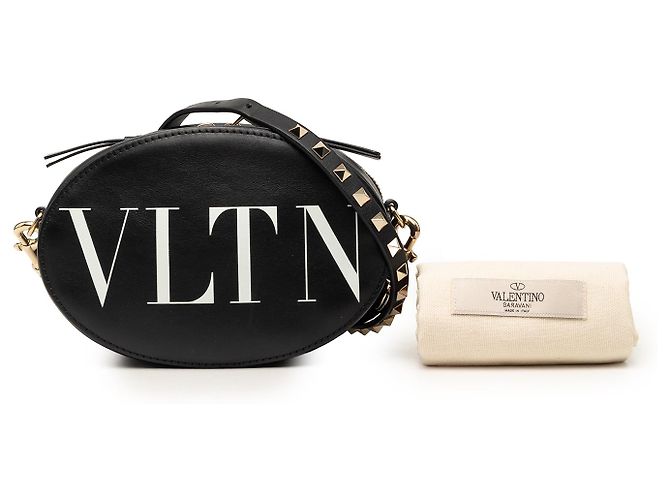 Borsa a tracolla Valentino Black Calfskin Rockstud VLTN Oval Nero - vista 7