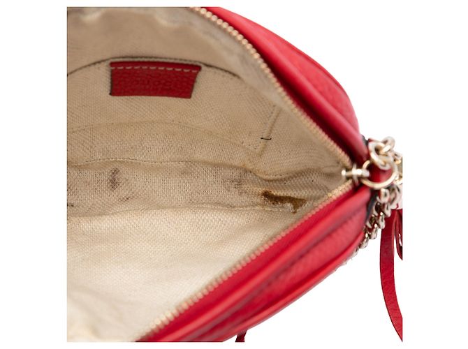 Gucci Red Mini Pebbled Calfskin Soho Chain Crossbody Rosso - vista 4