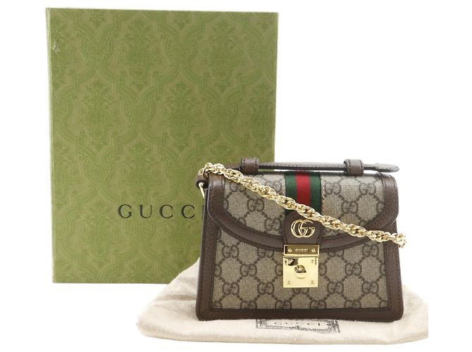 Borsa Gucci Beige Small GG Supreme Web Ophidia a manico - vista 10