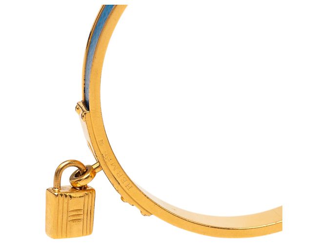 Bracciale rigido Hermès Blue Gold Plated Courchevel Kelly Cadena Lock - vista 5
