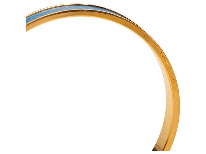 Bracciale rigido Hermès Blue Gold Plated Courchevel Kelly Cadena Lock - vista 6