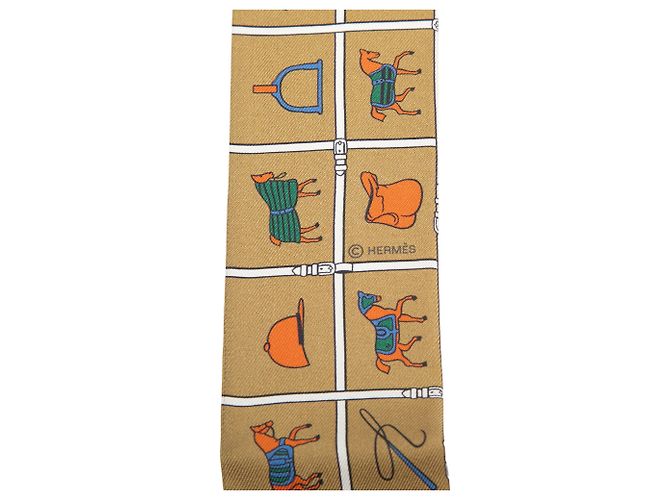 Lenço Twilly de seda Hermès Brown Couvertures et Tenues de Jour Marrom Castanho claro - vista 3
